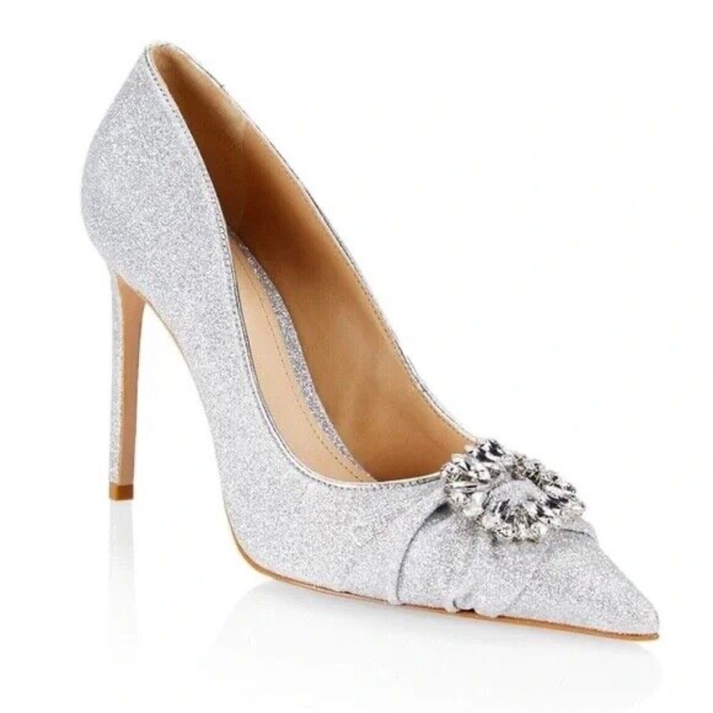 Schutz Silver Glitter Pointed Toe Meisho Pump Heels Size